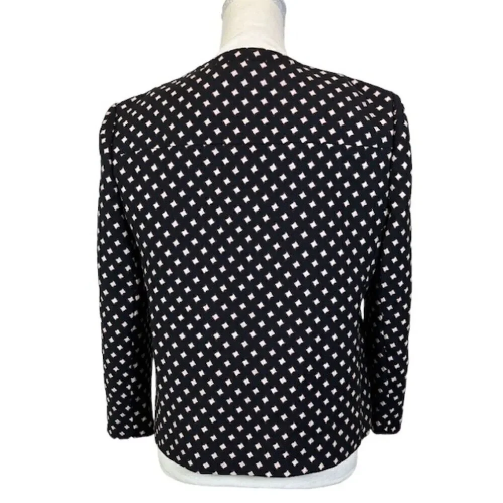 Kate Spade Diamond Jacquard Lined Blazer Black With White Burgundy Size‎ 8